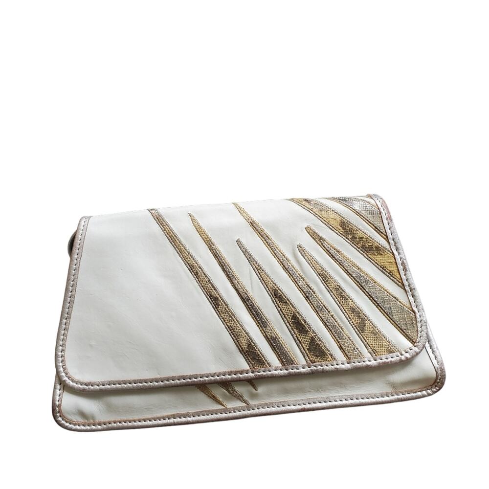 Carlos Falchi Vintage 1980's White Silver Accented Convertible Clutch